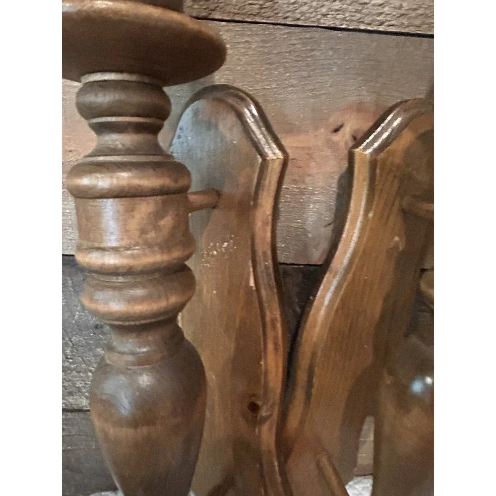 Vintage 60's Pair of Turned Wood Wall Hanging Candle Holders 16